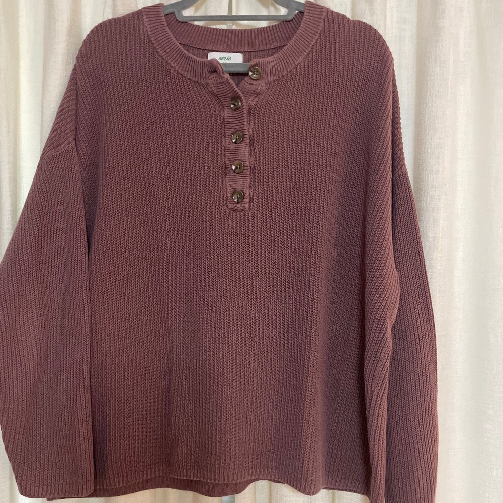 Aerie Mauve Button-Up Sweater